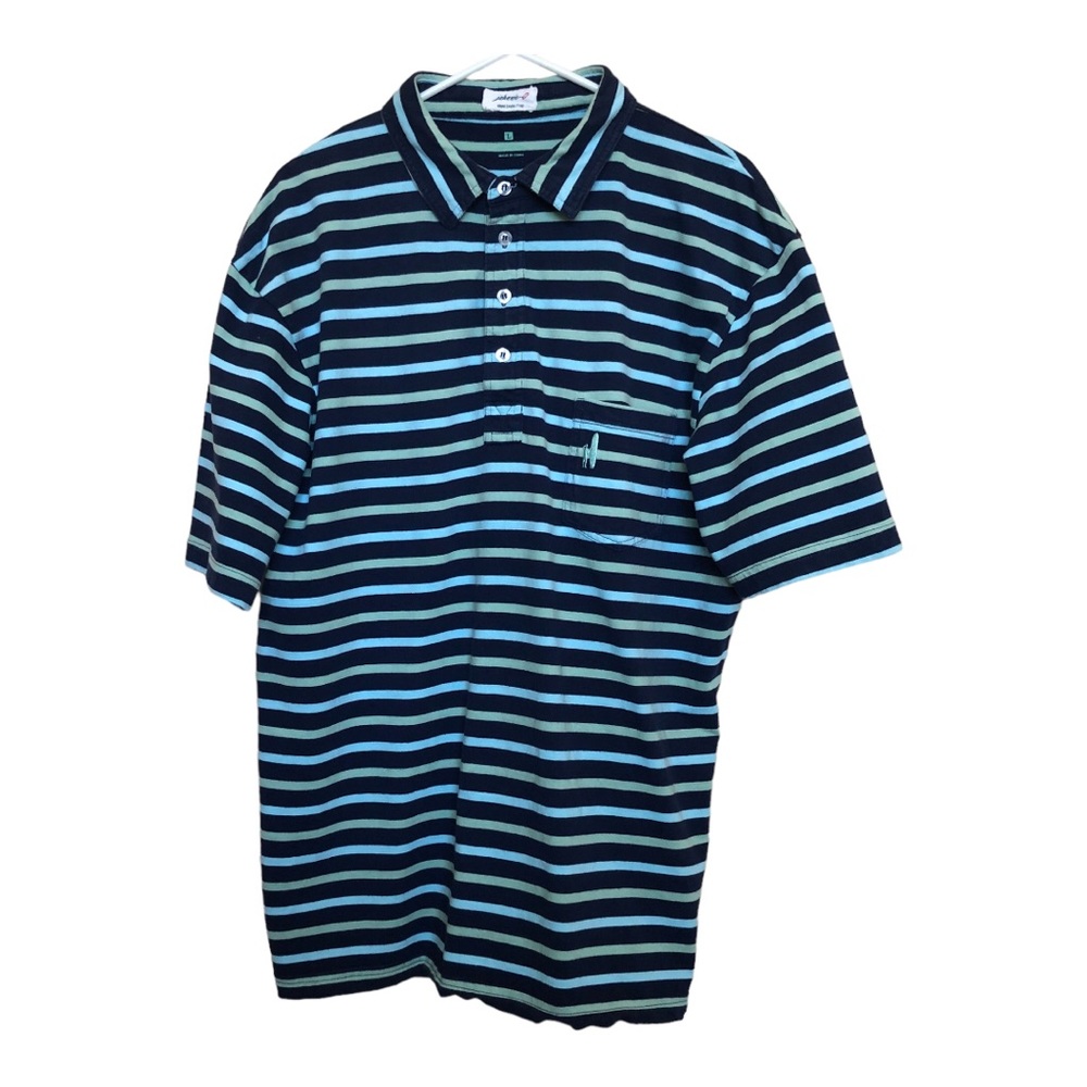 Johnnie O Original 4 Button Stripped Polo Navy, Teal, Green 100% Cotton Large